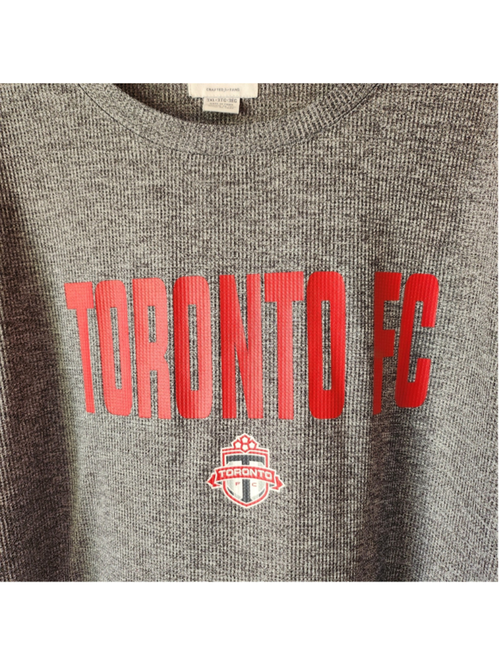 Men's Fanatics Toronto FC Long Sleeve Tee, Grey and Red, Size 3XL